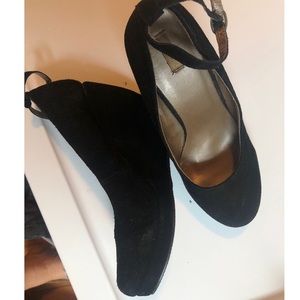Platform Wedge Flats with Ankle Strap Urban Outfitters Black Faux Suede Size 8